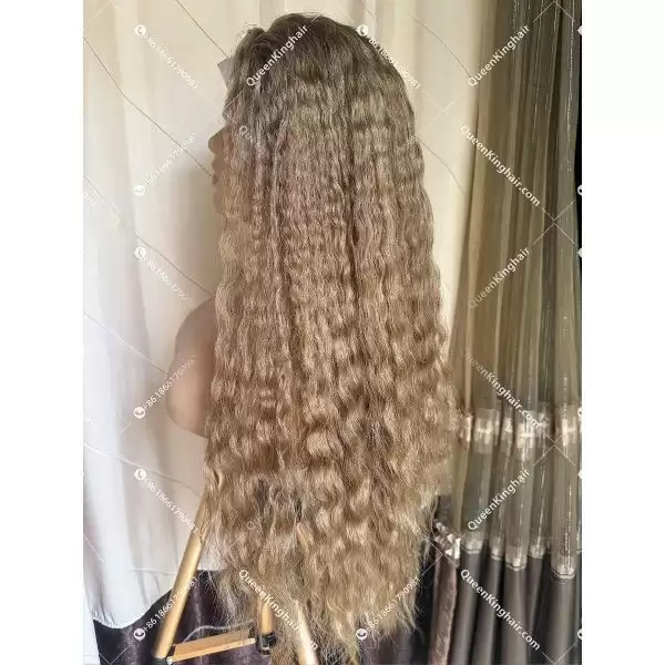 Medical all handmade wig transparent lace double drawn virgin hair wig custom color natural curly