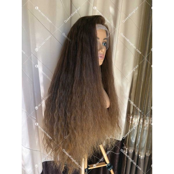05 Medical all handmade wig transparent lace double drawn virgin hair wig custom color natural curly