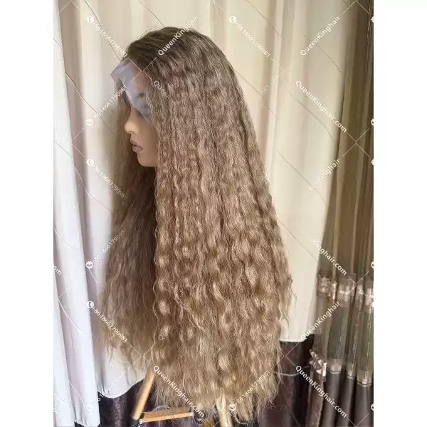 Medical all handmade wig transparent lace double drawn virgin hair wig custom color natural curly