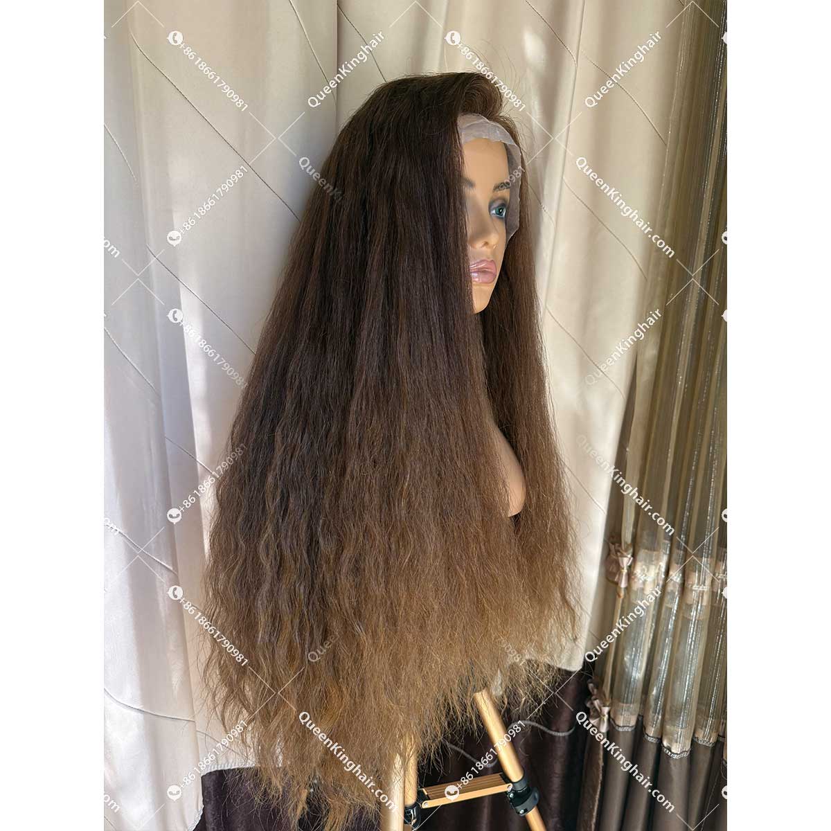 05 Medical all handmade wig transparent lace double drawn virgin hair wig custom color natural curly
