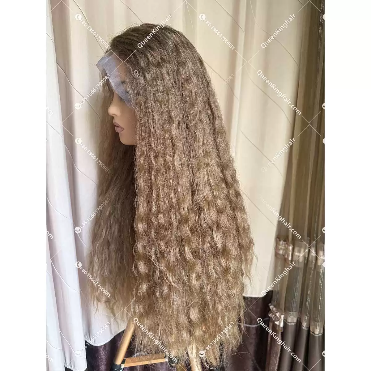 05 Medical all handmade wig transparent lace double drawn virgin hair wig custom color natural curly