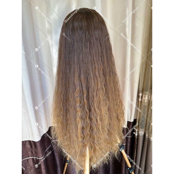 06 Medical all handmade wig transparent lace double drawn virgin hair wig custom color natural curly